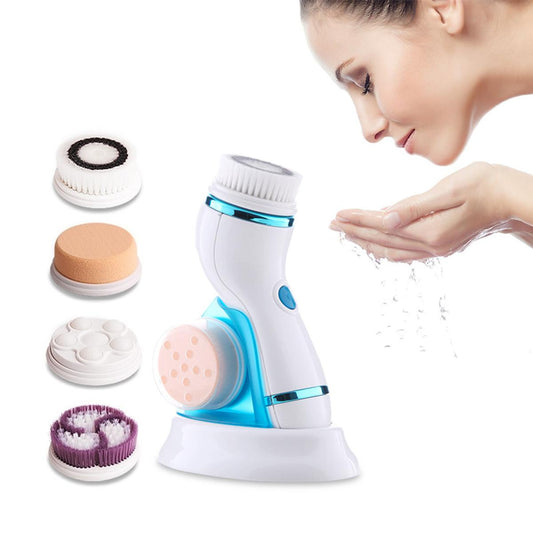 4 in 1 Facial Cleansing Brush & Massager - Rechargeable Face Brush Set Waterproof Electric Rotating Face Scrubber for Deep Cleaning